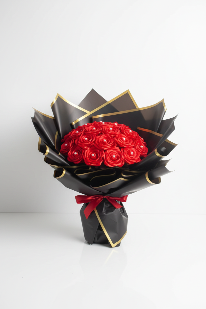 Bouquet de Rosas de Satén Rojo y Negro el regalo perfecto para enamorar ramo buchon